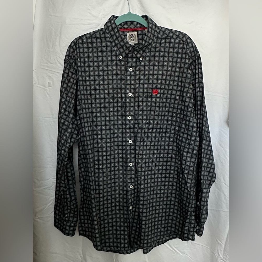 Cinch Western Button Down Shirt Mens L Black Geometric Print Long Sleeve